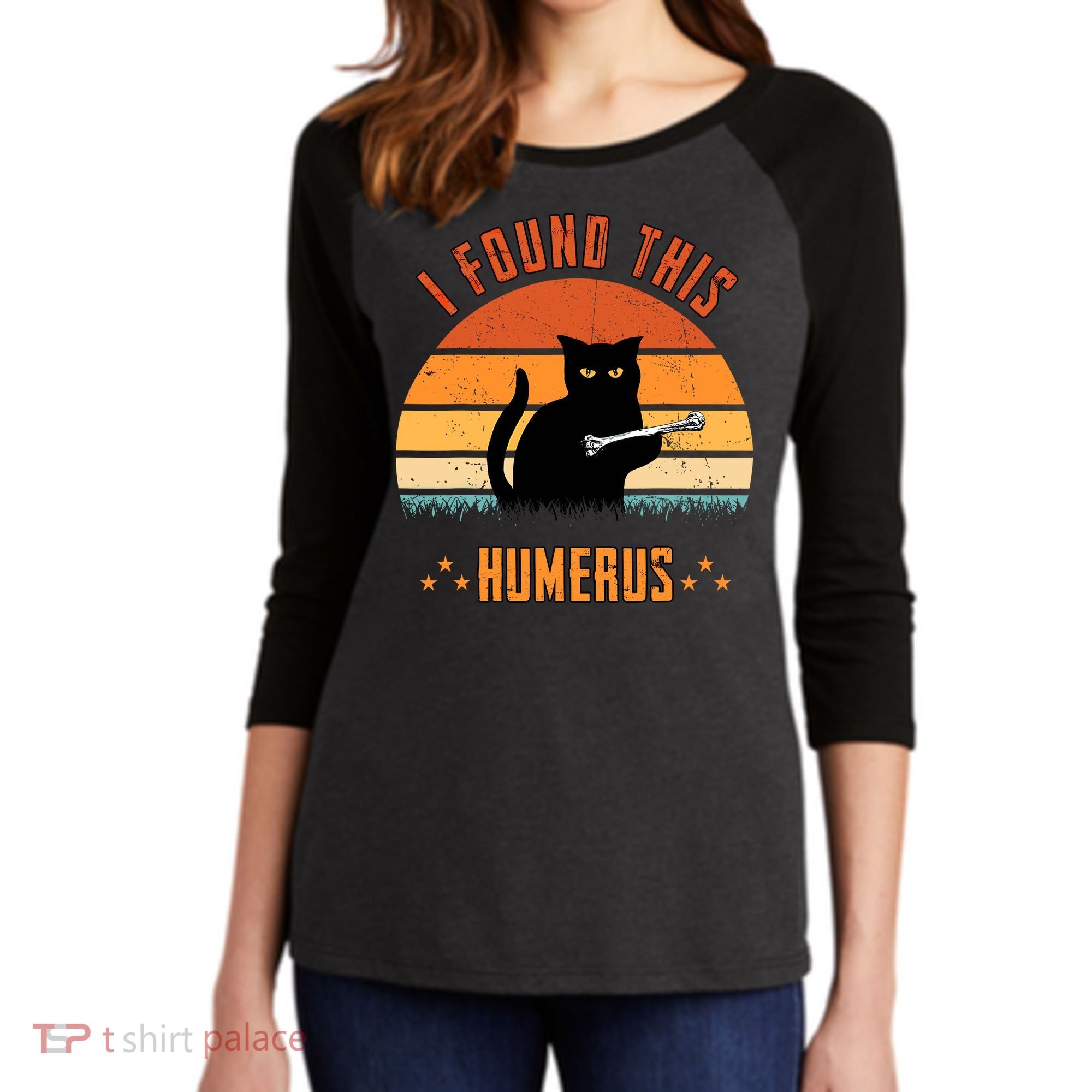 Scary I Found This Humerus Cat Black Humorous Women's Tri-Blend 3/4-Sleeve Raglan Shirt