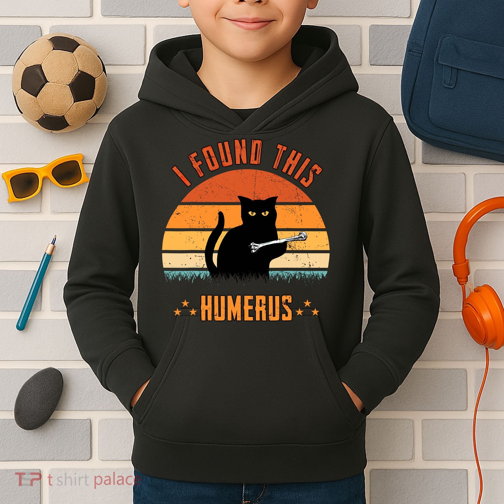 Scary I Found This Humerus Cat Black Humorous Kids Hoodie