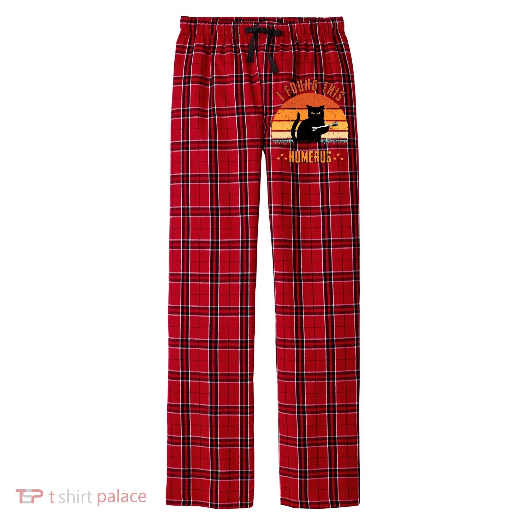 Scary I Found This Humerus Cat Black Humorous Men's Flannel Plaid Pajama Pants