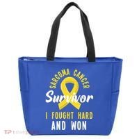 Survivor I Fought Hard And Won Sarcoma Cancer Awareness Gift Tote Bag thumb 0