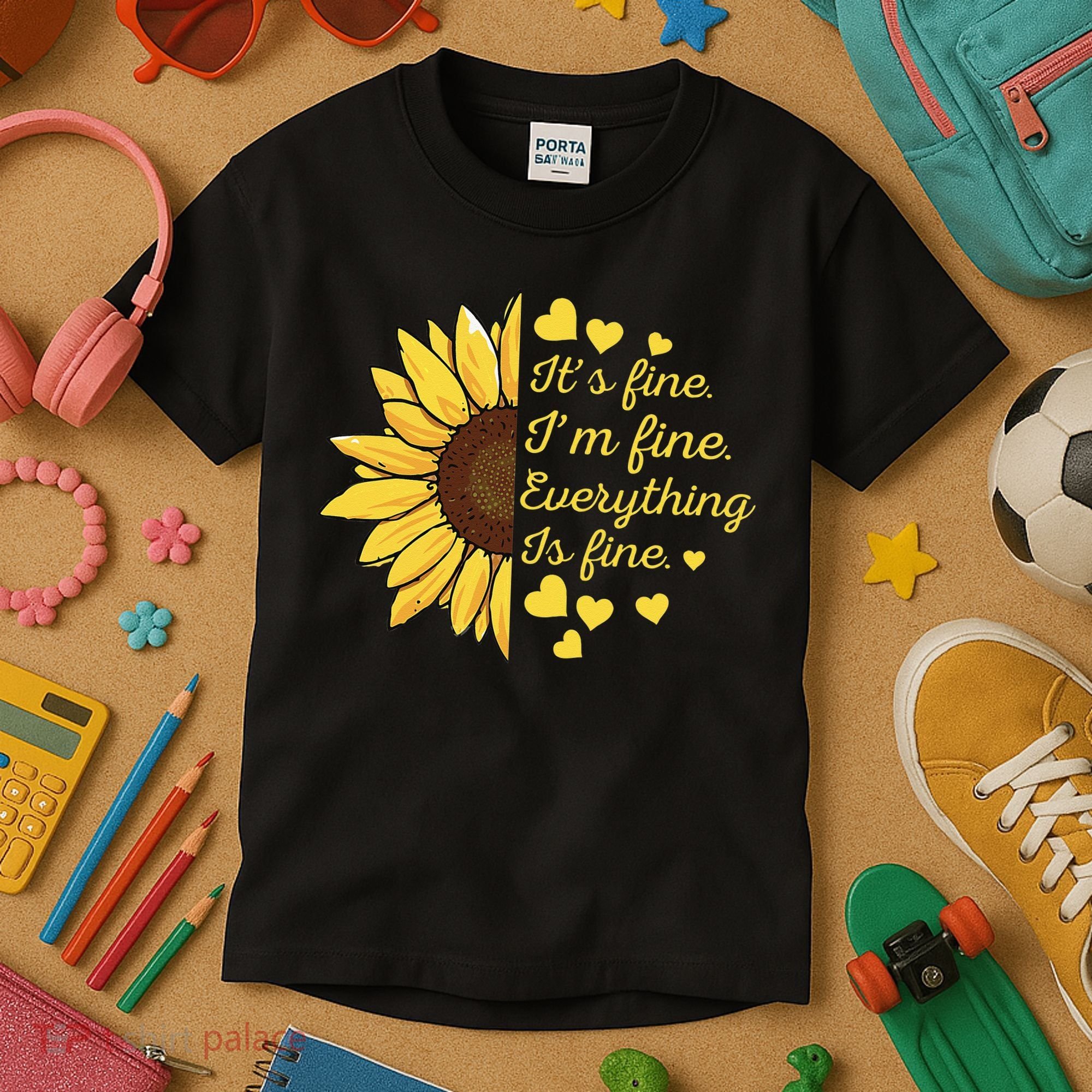Sunflower It's Fine I'm Fine Everything Is Fine Sunflower Kids T-Shirt