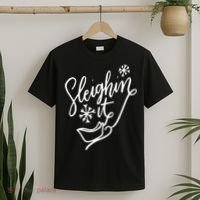 Sleighin It Funny Christmas Pun Sleighing Santa Sleigh Xmas T-Shirt thumb 2