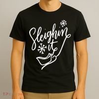 Sleighin It Funny Christmas Pun Sleighing Santa Sleigh Xmas T-Shirt thumb 3