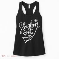 Sleighin It Funny Christmas Pun Sleighing Santa Sleigh Xmas Women's Tank Top thumb 0