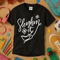 Sleighin It Funny Christmas Pun Sleighing Santa Sleigh Xmas Kids T-Shirt thumb 3