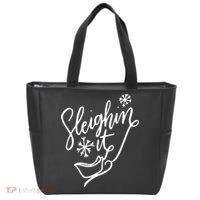 Sleighin It Funny Christmas Pun Sleighing Santa Sleigh Xmas Tote Bag thumb 0