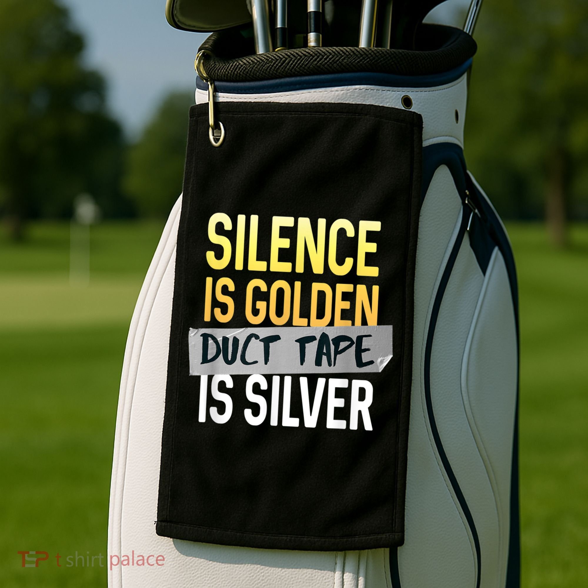 Silence Is Golden Duct Tape Is Silver Funny Sarcasm Golf Towel