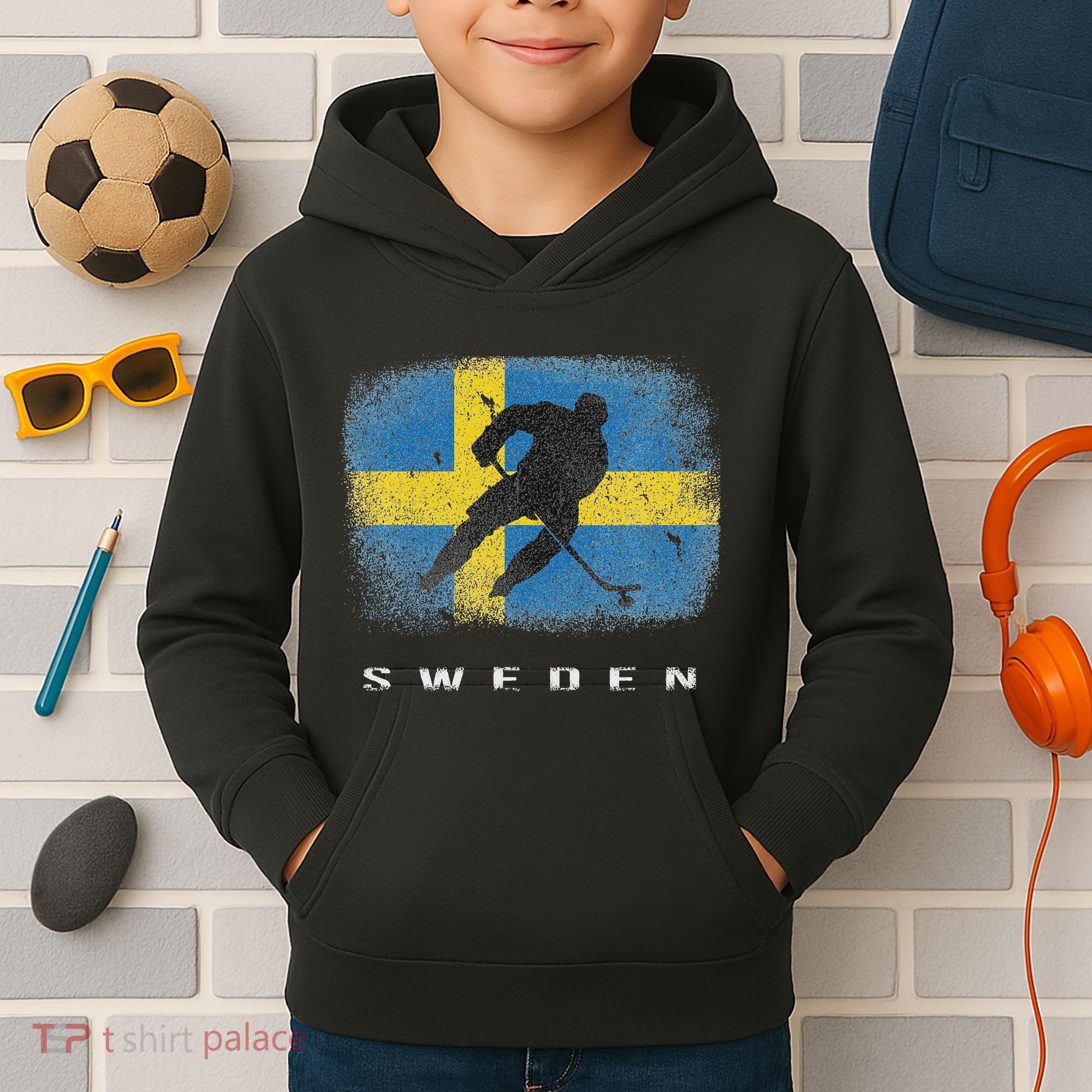 Sweden Ice Hockey Swedish Flag Kids Hoodie