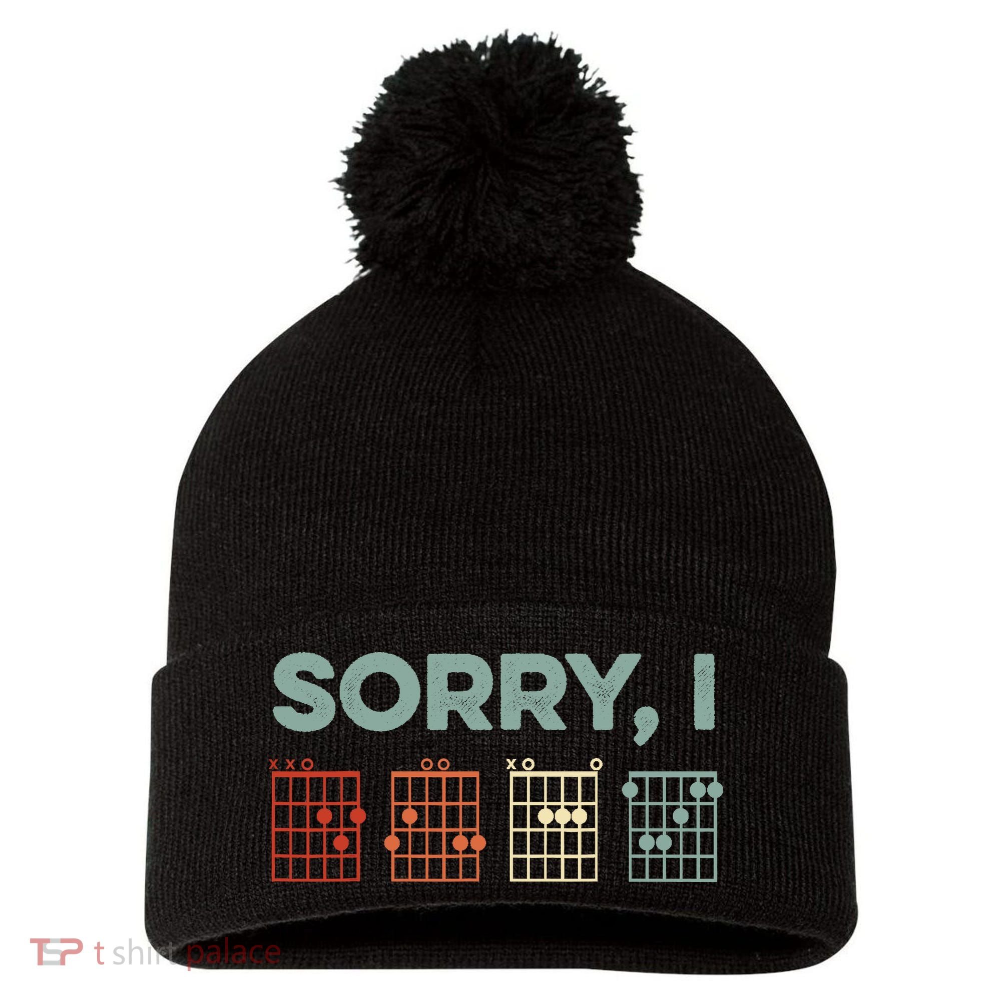 Sorry I-DGAF Hidden Message Guitar Chords Music Note Pom Pom 12in Knit Beanie