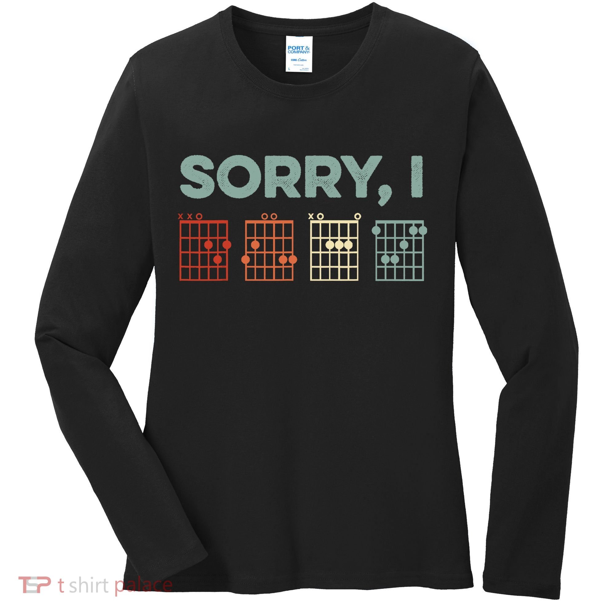 Sorry I-DGAF Hidden Message Guitar Chords Music Note Women's Long Sleeve Shirt