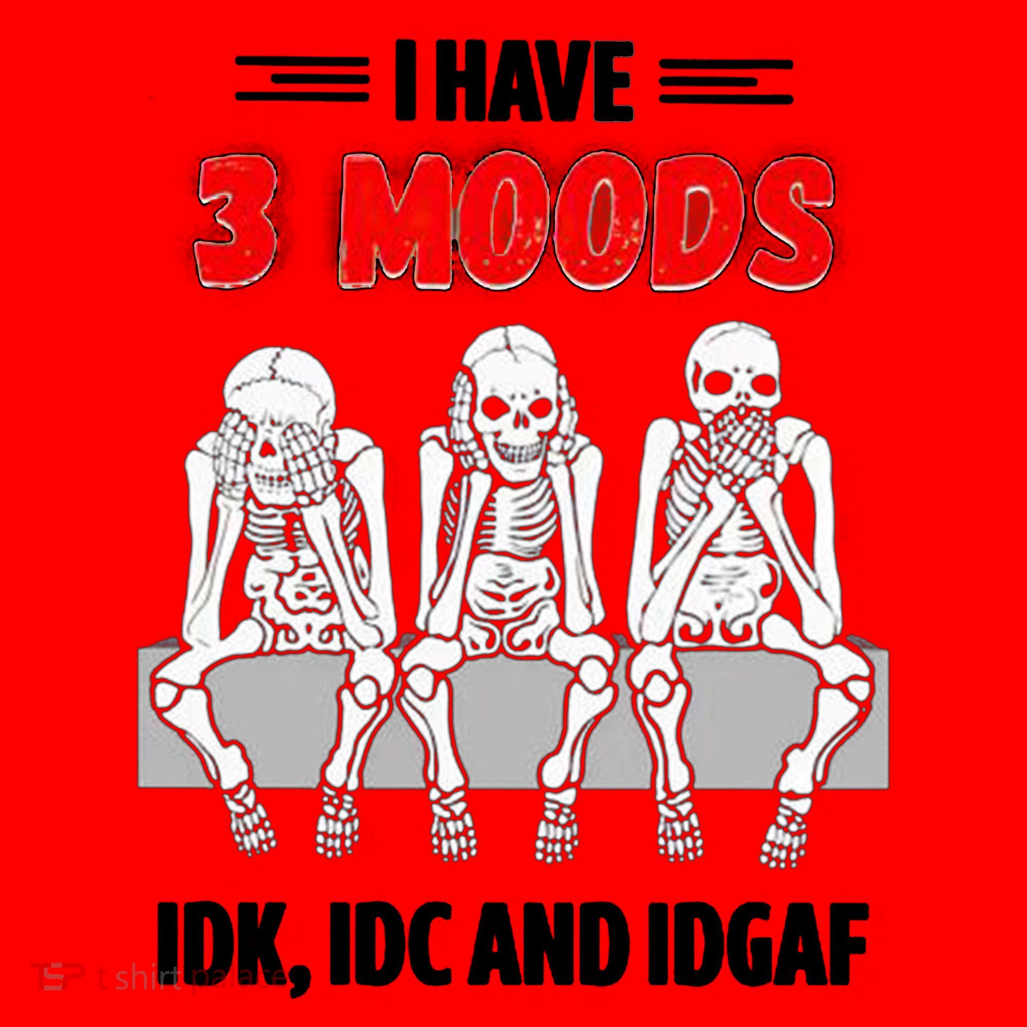 Skeleton I Have 3 Moods IDK IDC And IDGAF Santa Hat