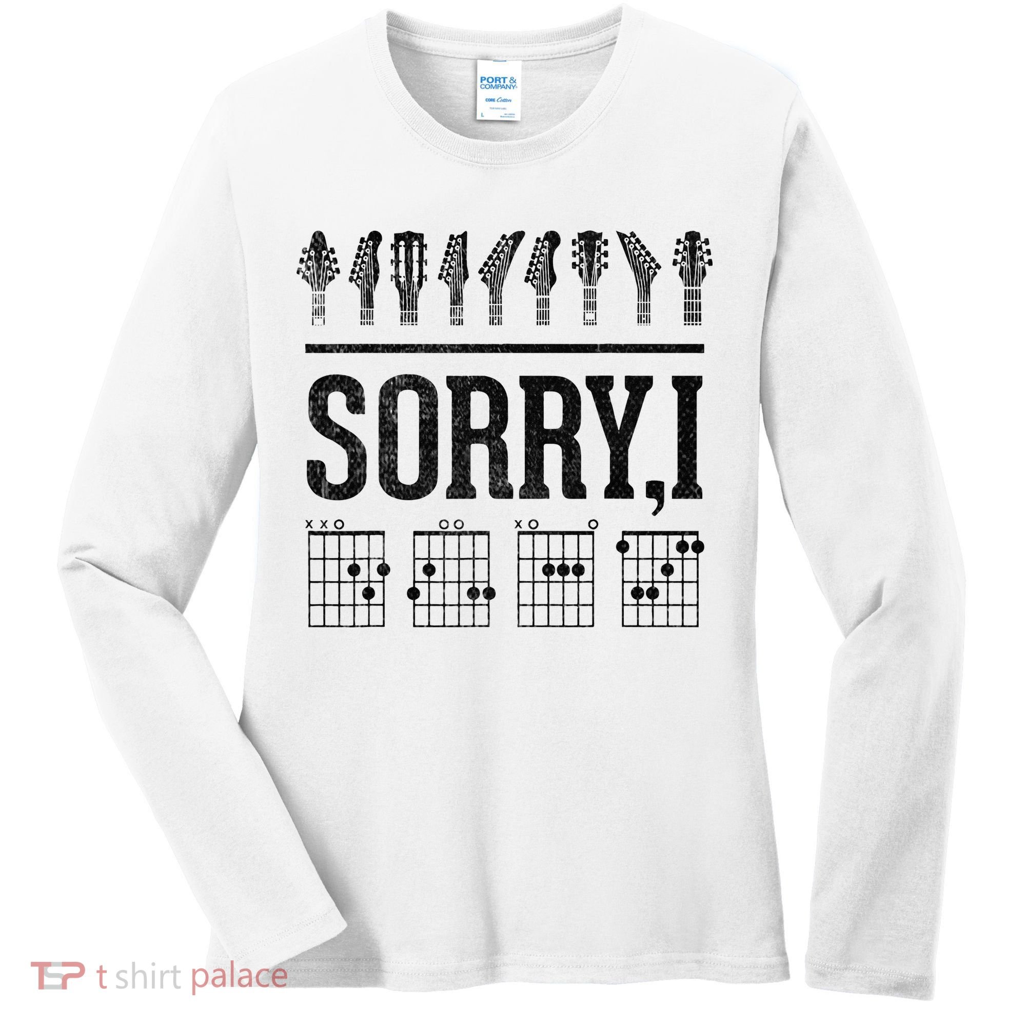Sorry IDGAF Hidden Message Music Note Dgaf Guitar Chords Women's Long Sleeve Shirt
