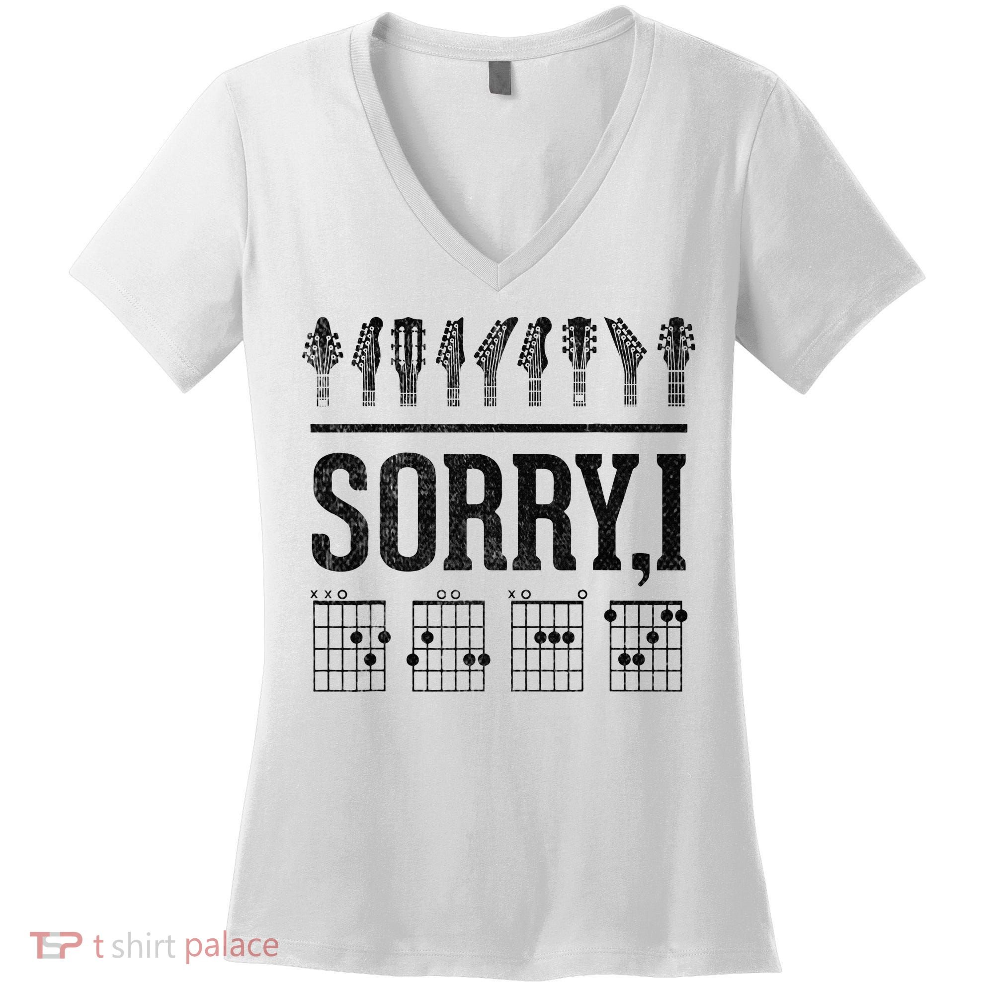 Sorry IDGAF Hidden Message Music Note Dgaf Guitar Chords Women's V-Neck T-Shirt
