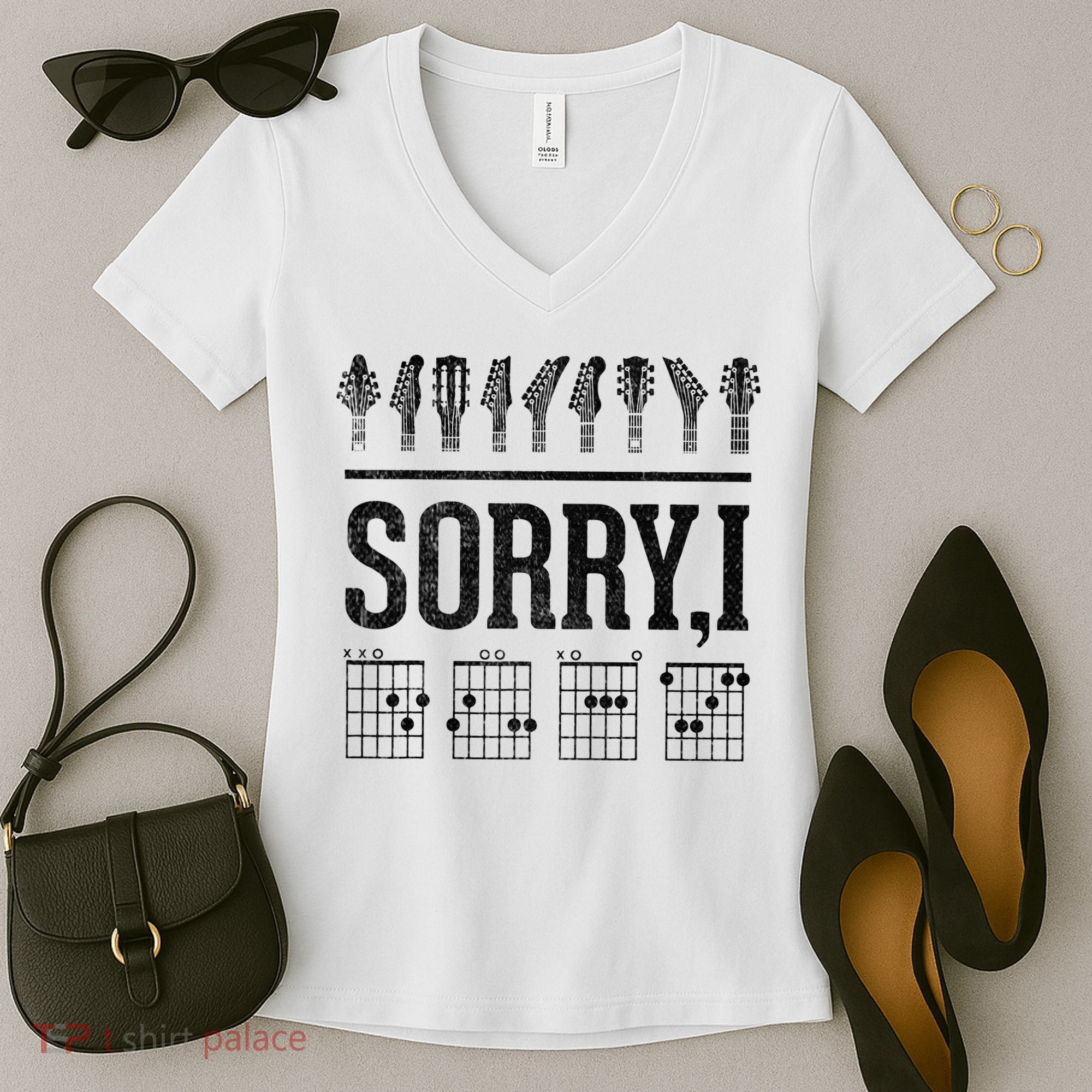 Sorry IDGAF Hidden Message Music Note Dgaf Guitar Chords Women's V-Neck T-Shirt
