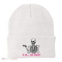 Skeleton Is He You Know Meme Beanie thumb 0