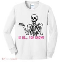 Skeleton Is He You Know Meme Kids Long Sleeve Shirt thumb 0