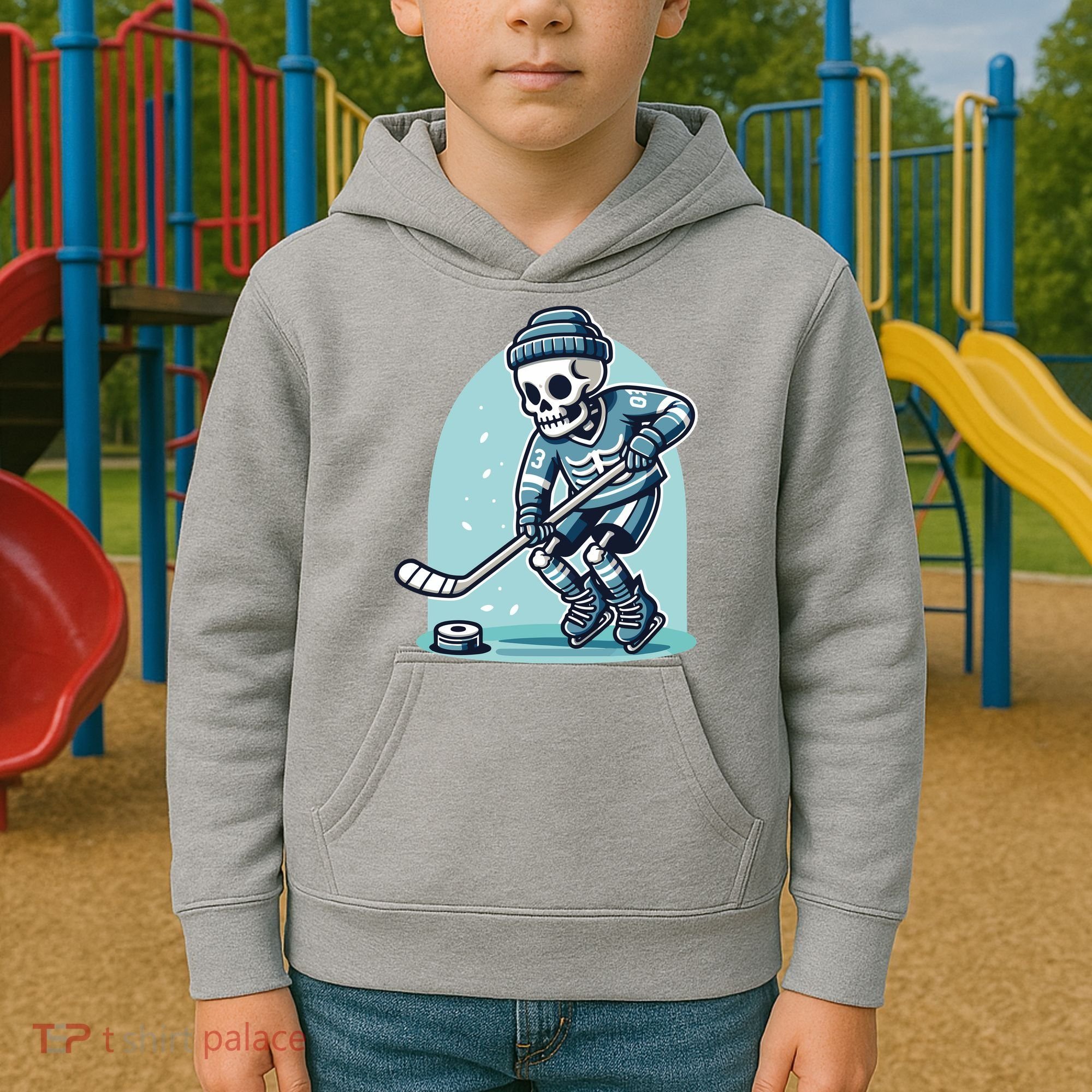 Skeleton Ice Hockey Kids Hoodie