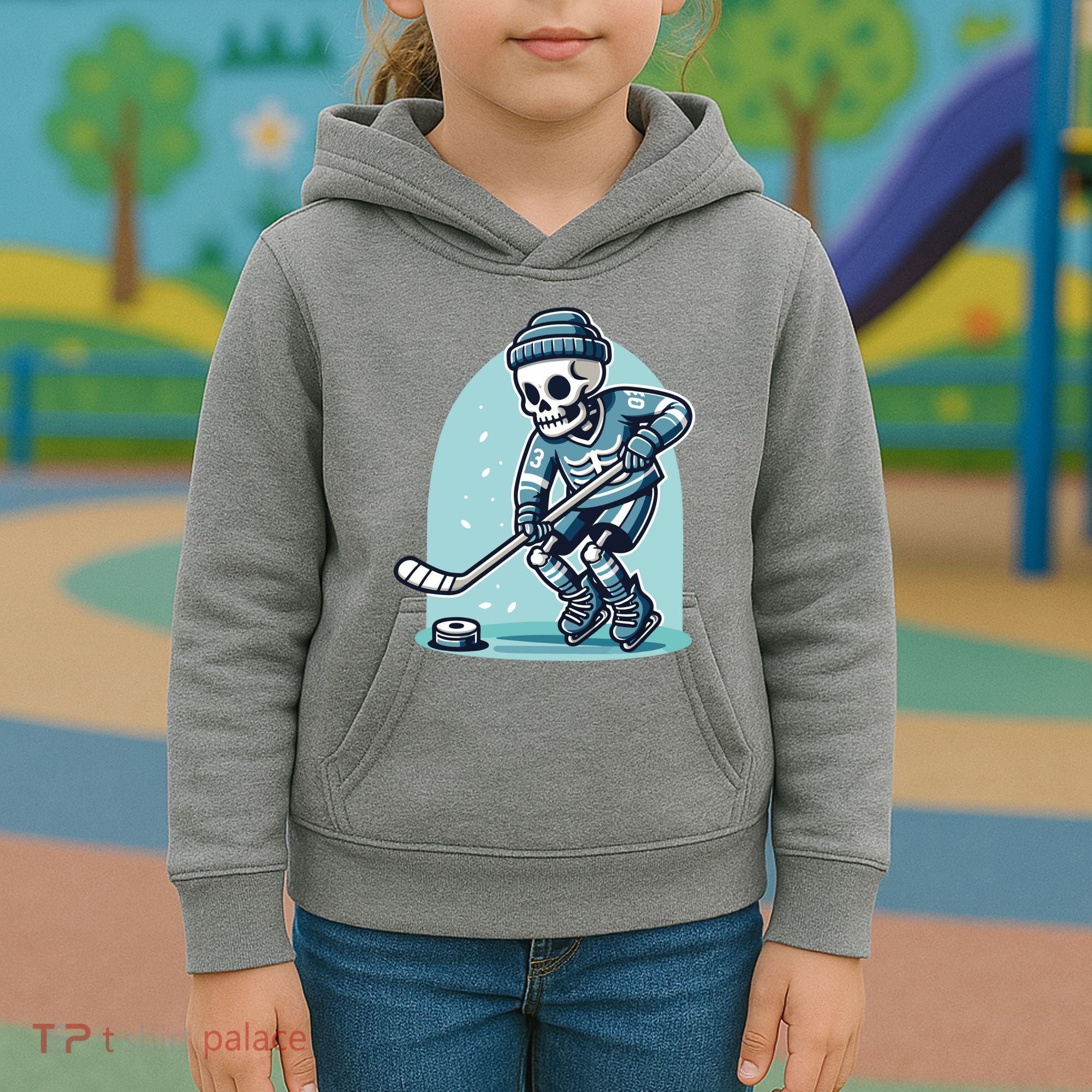 Skeleton Ice Hockey Kids Hoodie