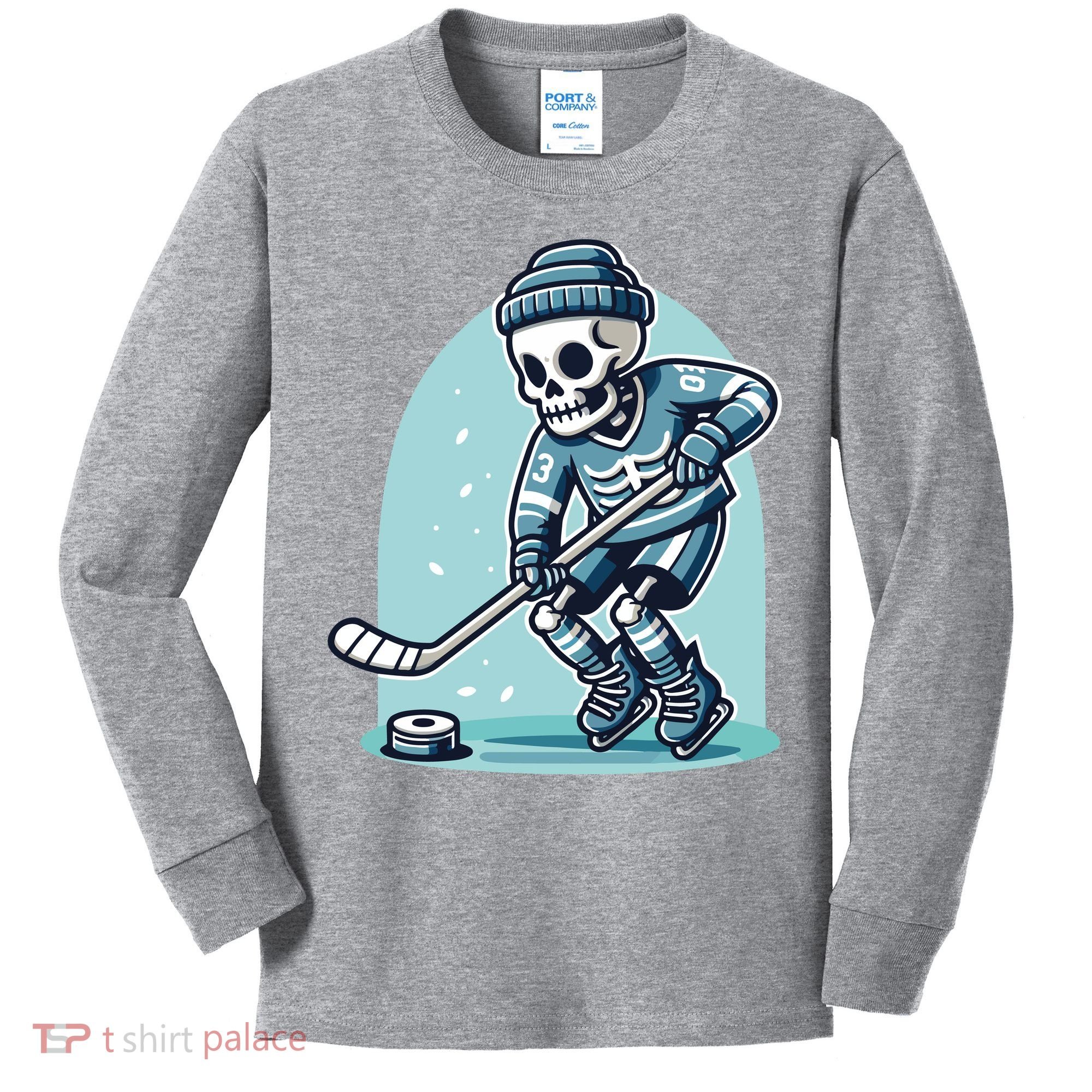 Skeleton Ice Hockey Kids Long Sleeve Shirt