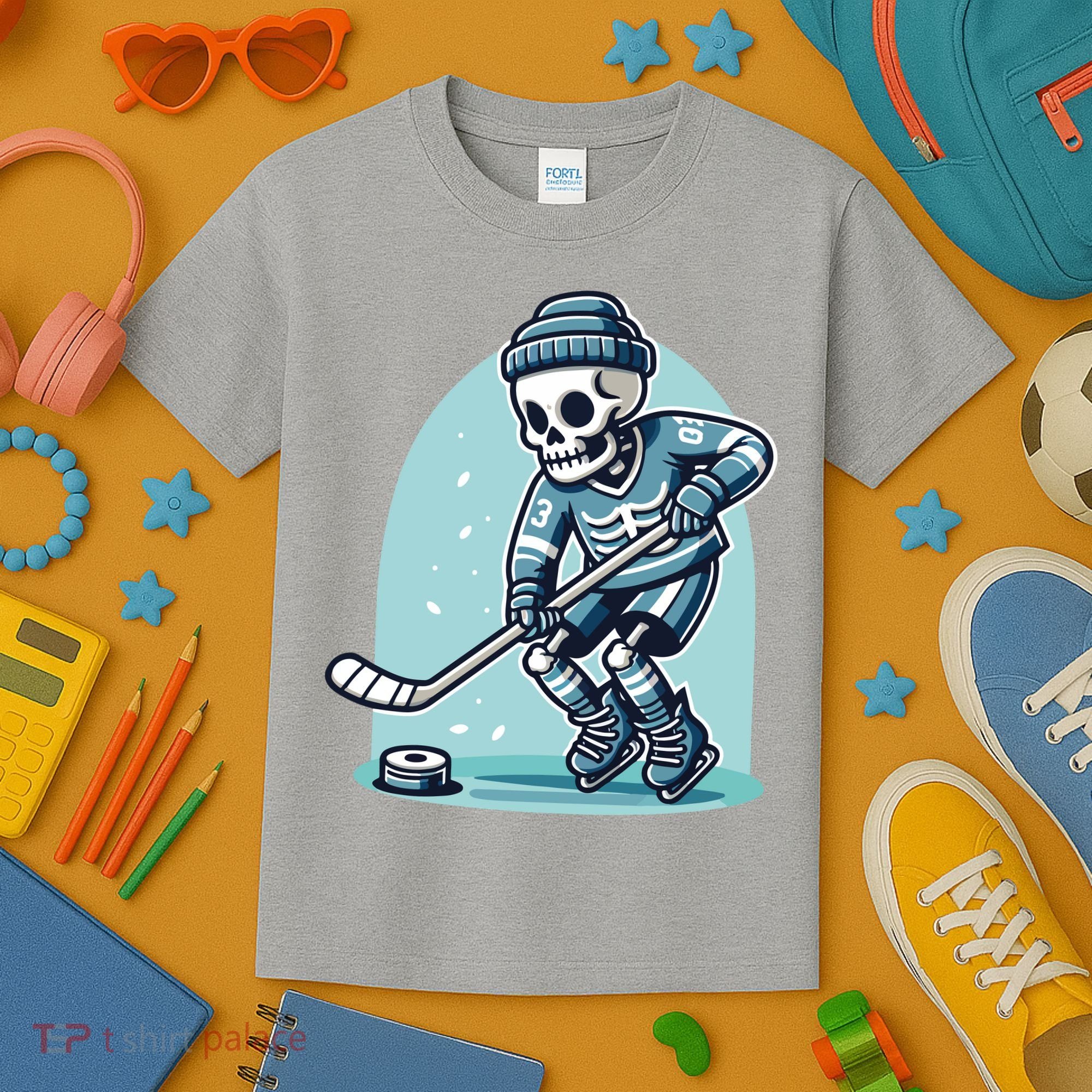 Skeleton Ice Hockey Kids T-Shirt