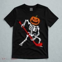 Skeleton Ice Hockey Halloween Pumpkin Hockey T-Shirt thumb 5