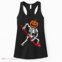 Skeleton Ice Hockey Halloween Pumpkin Hockey Women's Tank Top thumb 0