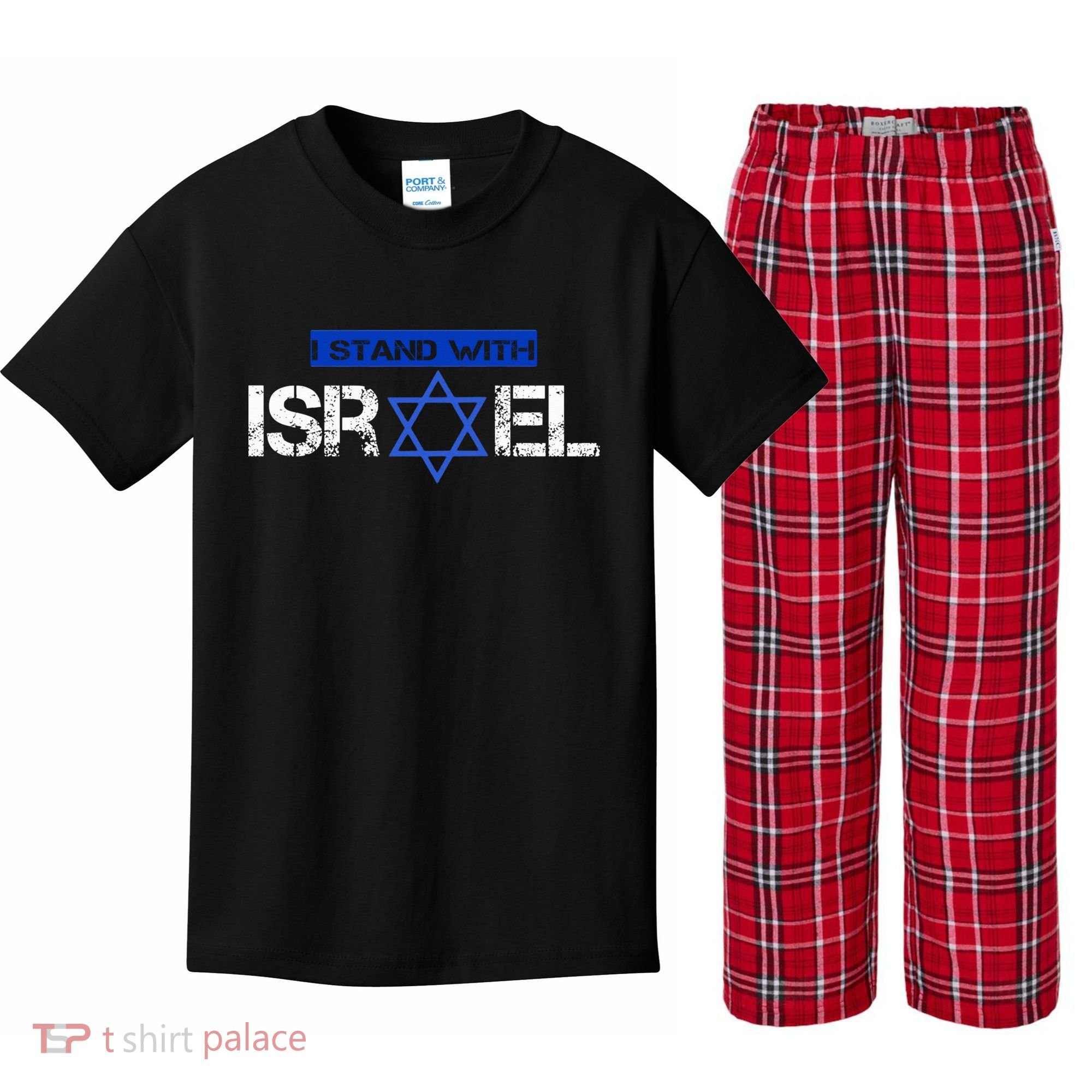 Support Israel I Stand With Israel Israeli Flag Kids Plaid Pajama Set