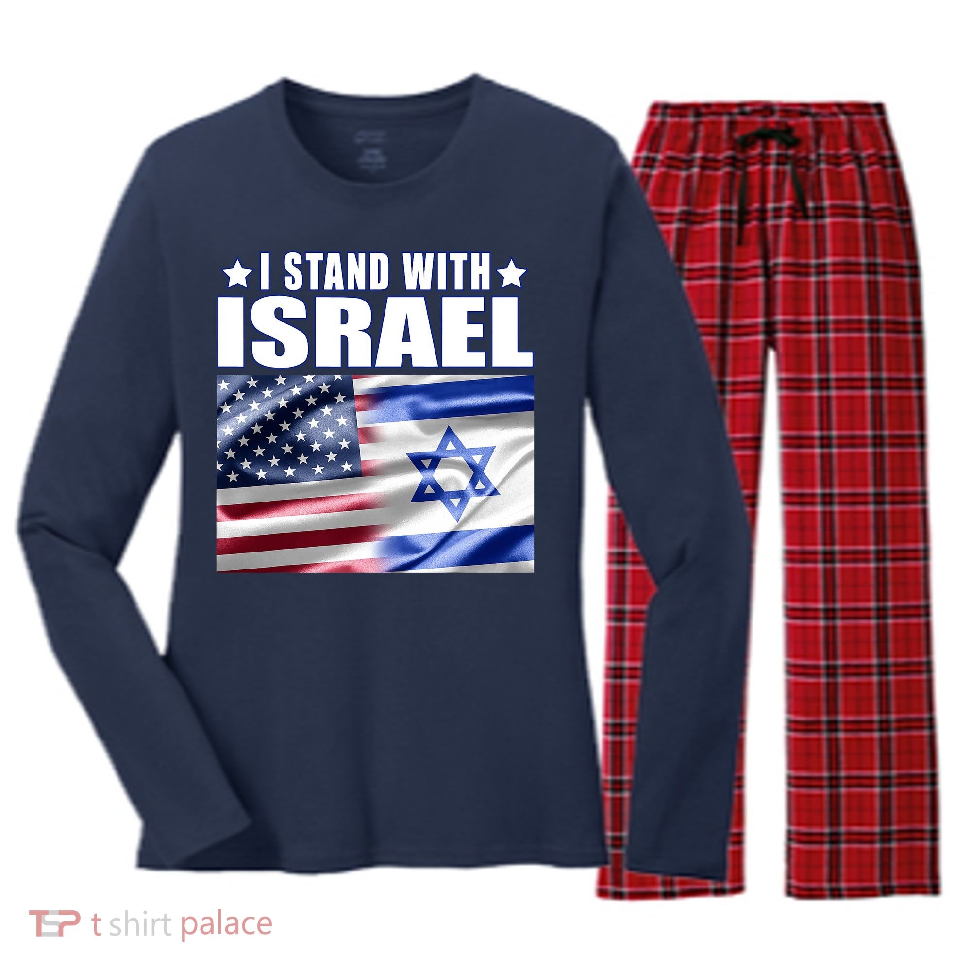 Support Israel I Stand With Israel Women's Long Sleeve Flannel Pajama Set 
