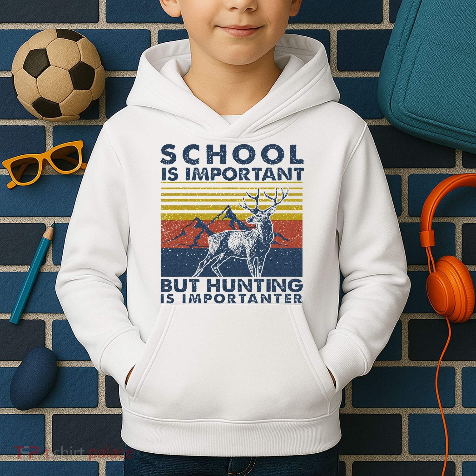 School Is Important But Hunting Is Importanter Deer Hunting Kids Hoodie