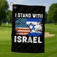 Support Israel I Stand With Israel Israeli Flag Us Flag Golf Towel thumb 1
