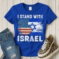 Support Israel I Stand With Israel Israeli Flag Us Flag Women's T-Shirt thumb 3