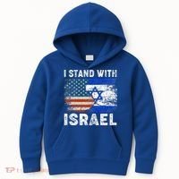 Support Israel I Stand With Israel Israeli Flag Us Flag Kids Hoodie thumb 0