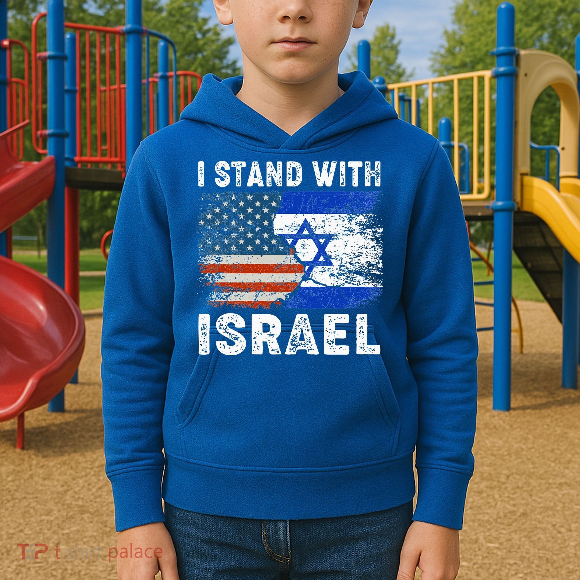 Support Israel I Stand With Israel Israeli Flag Us Flag Kids Hoodie