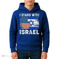 Support Israel I Stand With Israel Israeli Flag Us Flag Kids Hoodie thumb 4