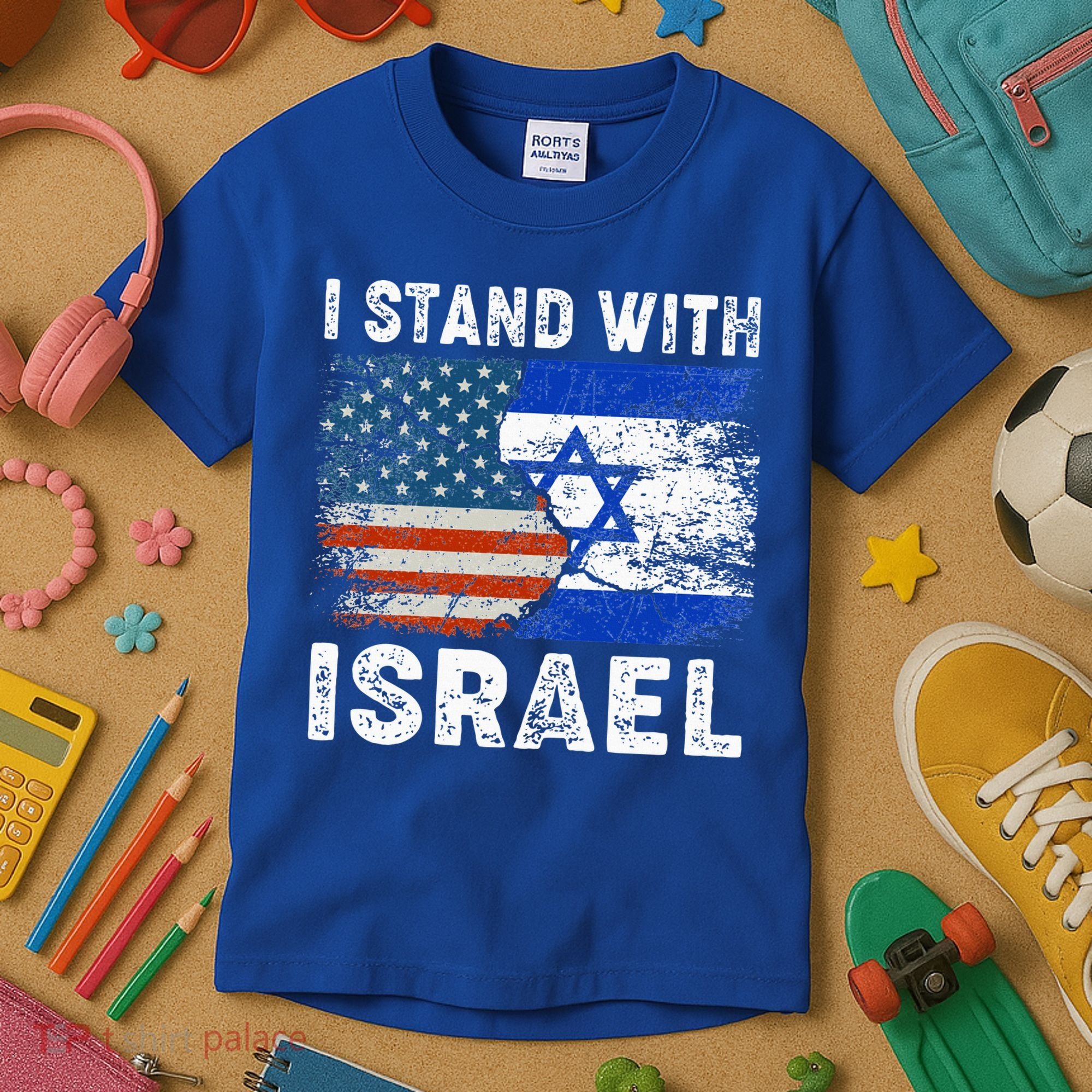 Support Israel I Stand With Israel Israeli Flag Us Flag Kids T-Shirt