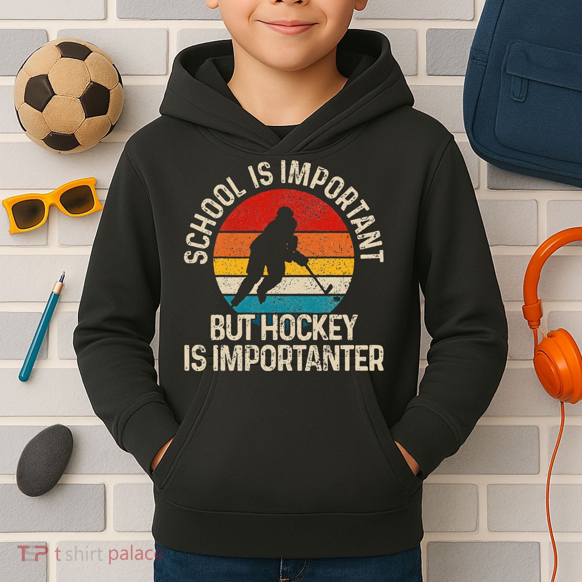 School Is Important But Hockey Is Importanter Funny Gist Kids Hoodie