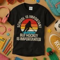 School Is Important But Hockey Is Importanter Funny Gist Kids T-Shirt thumb 3