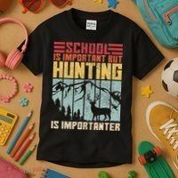 School Is Important But Hunting Is Importanter Deer Hunting Kids T-Shirt thumb 3