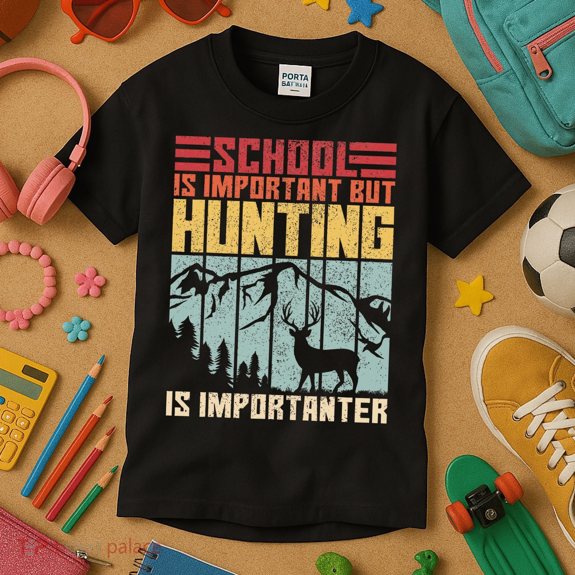School Is Important But Hunting Is Importanter Deer Hunting Kids T-Shirt