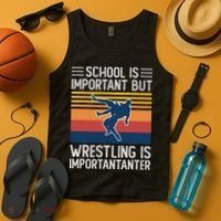 School Is Important But Wrestling Is Importanter Funny Tank Top thumb 4