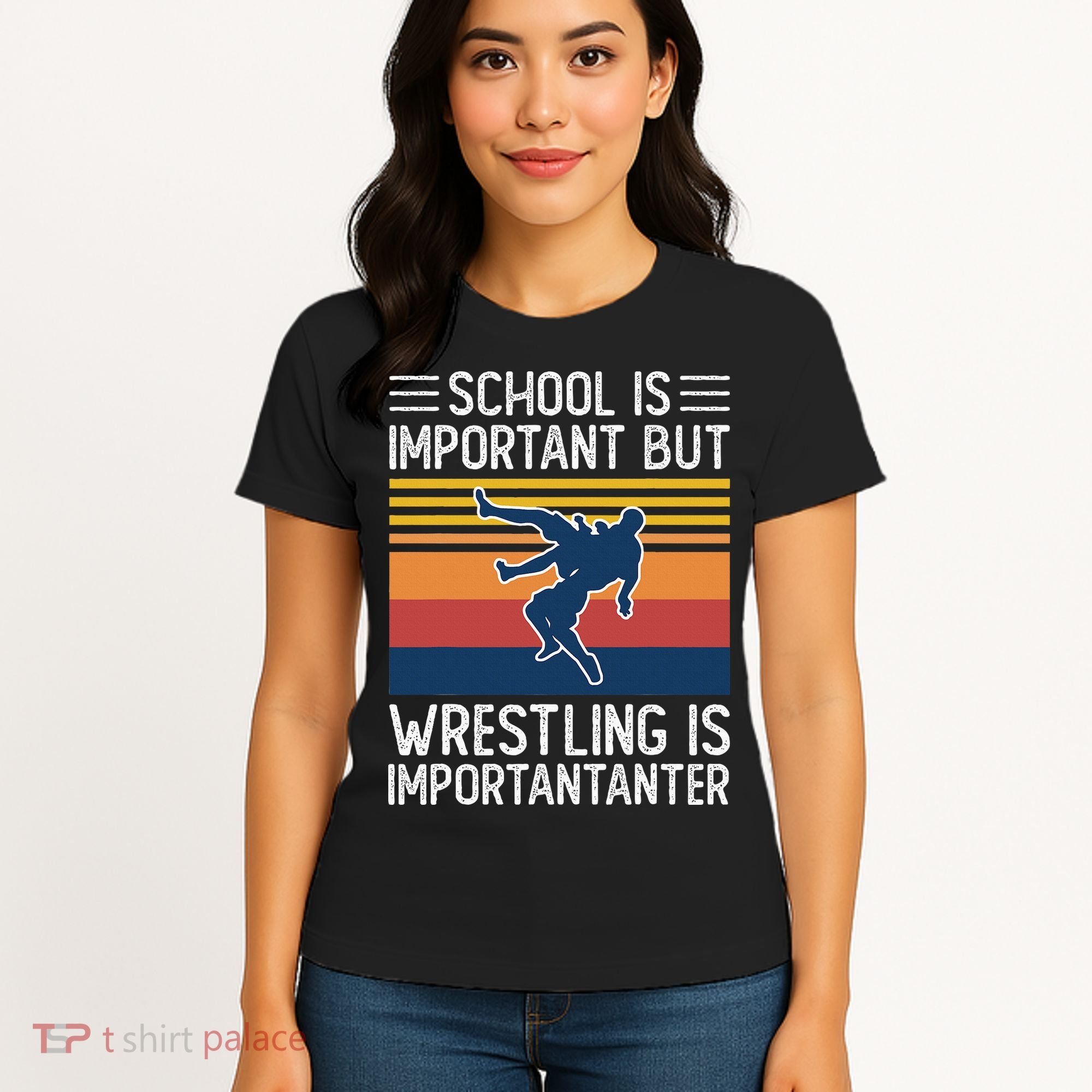 School Is Important But Wrestling Is Importanter Funny Women's T-Shirt
