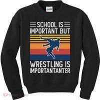 School Is Important But Wrestling Is Importanter Funny Kids Sweatshirt thumb 0