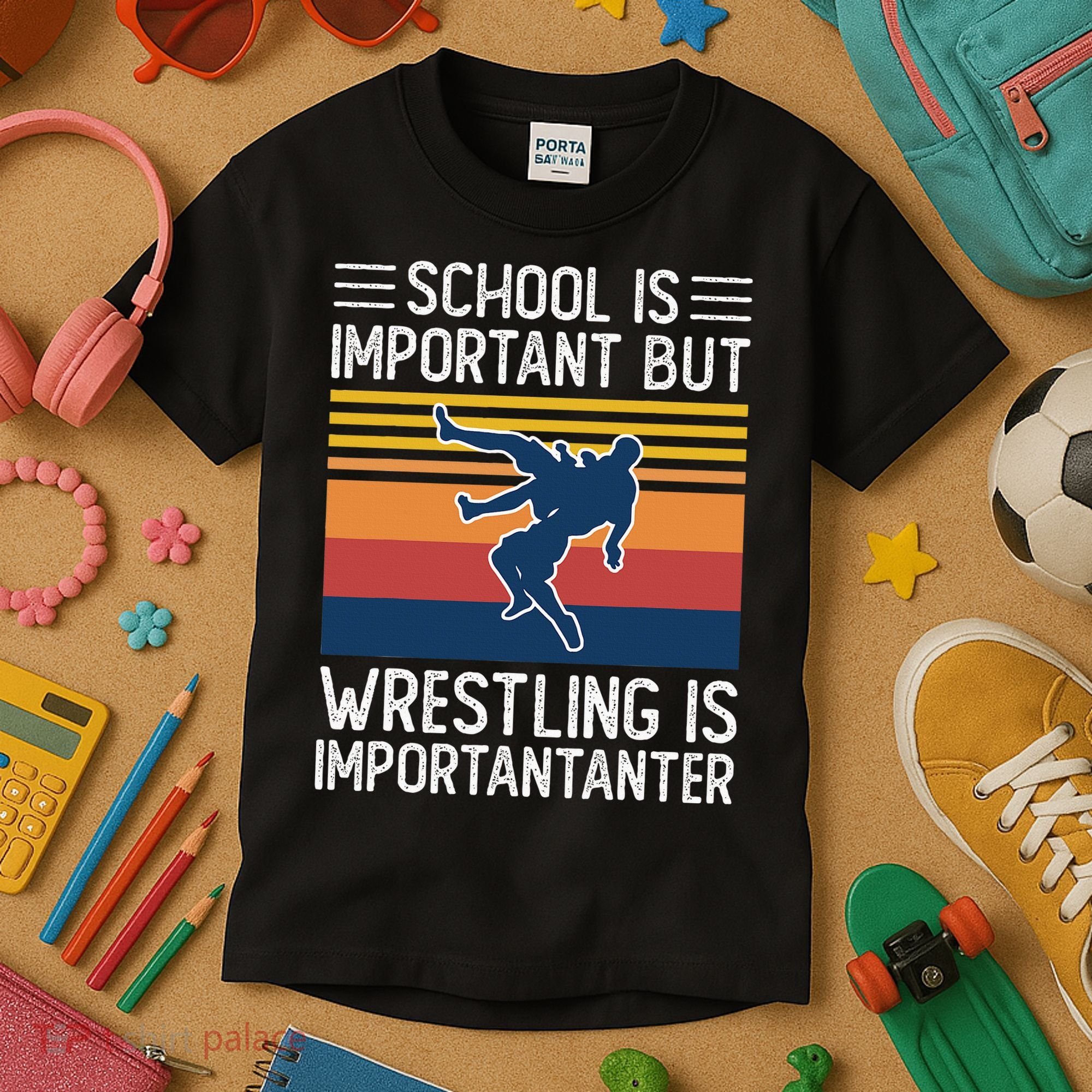 School Is Important But Wrestling Is Importanter Funny Kids T-Shirt