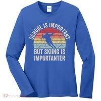 School Is Important But Skiing Is Importanter Funny Skiing Cute Gift Women's Long Sleeve Shirt thumb 0