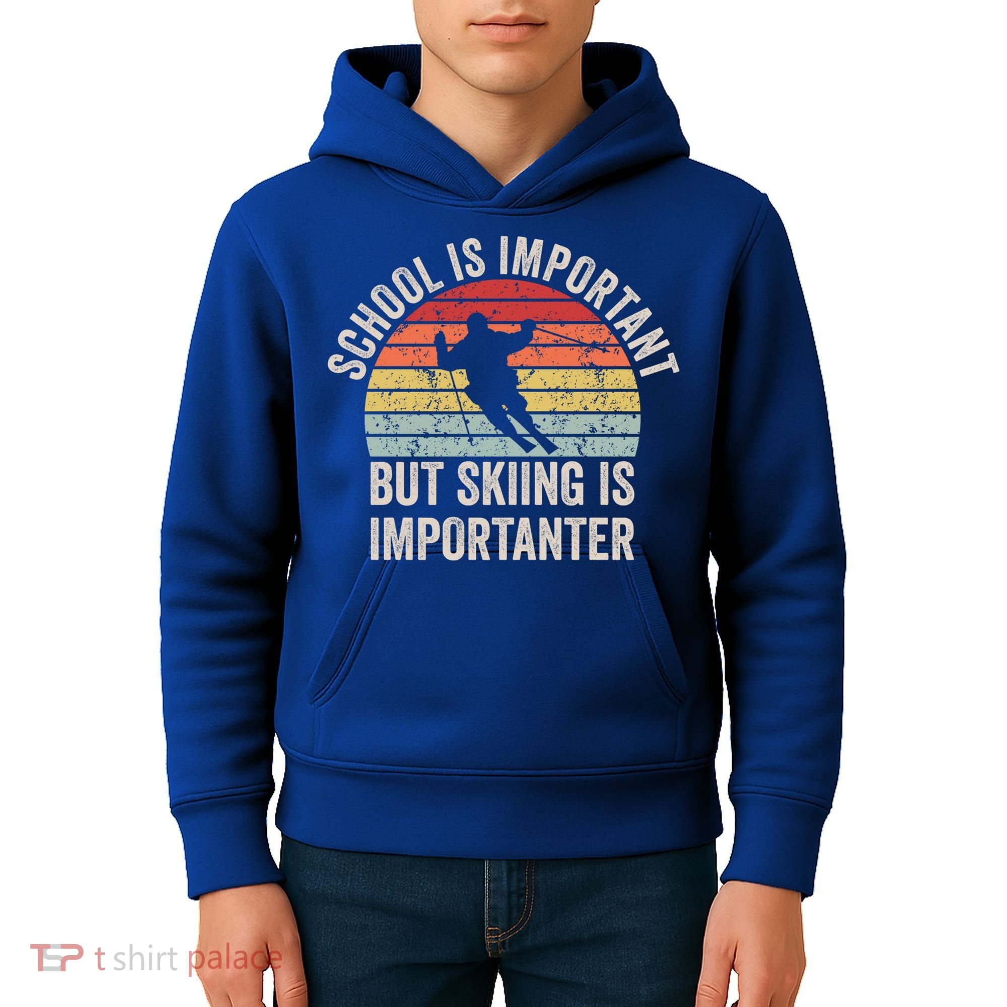 School Is Important But Skiing Is Importanter Funny Skiing Cute Gift Kids Hoodie