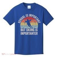School Is Important But Skiing Is Importanter Funny Skiing Cute Gift Kids T-Shirt thumb 0