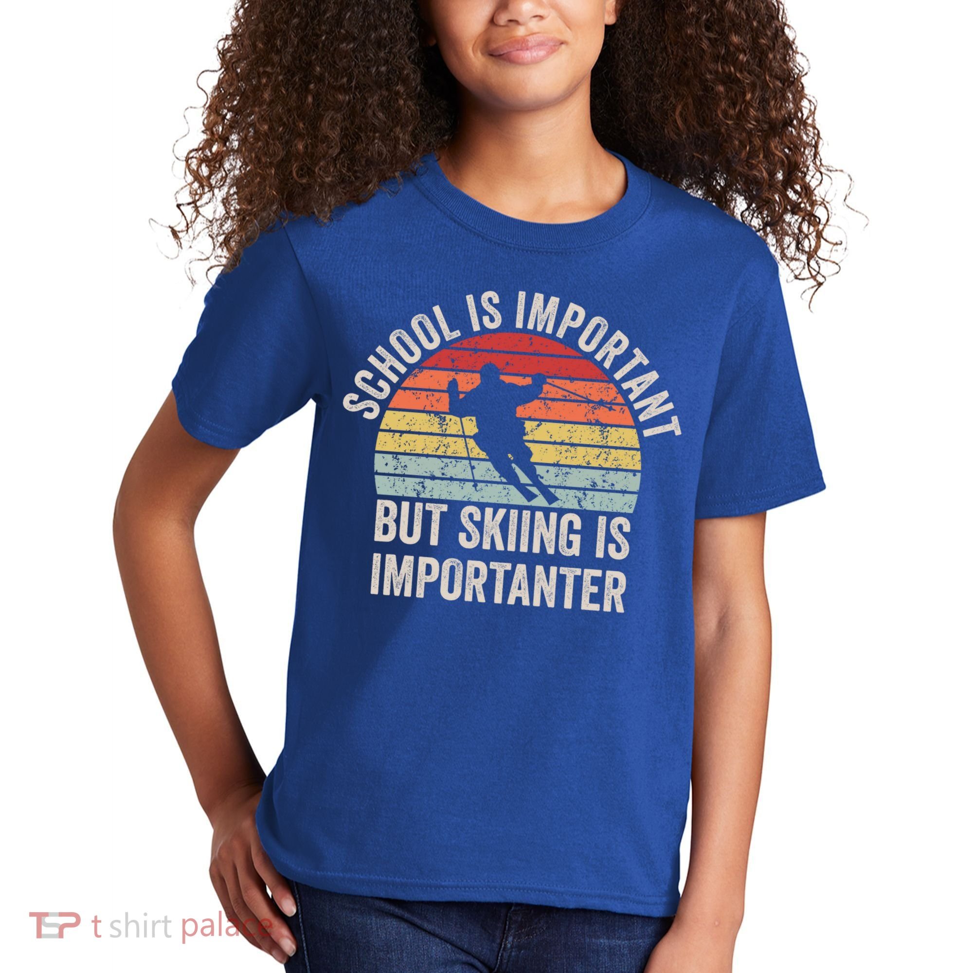 School Is Important But Skiing Is Importanter Funny Skiing Cute Gift Kids T-Shirt