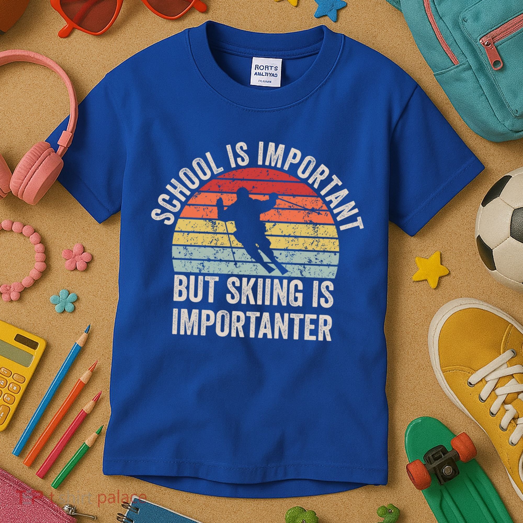 School Is Important But Skiing Is Importanter Funny Skiing Cute Gift Kids T-Shirt
