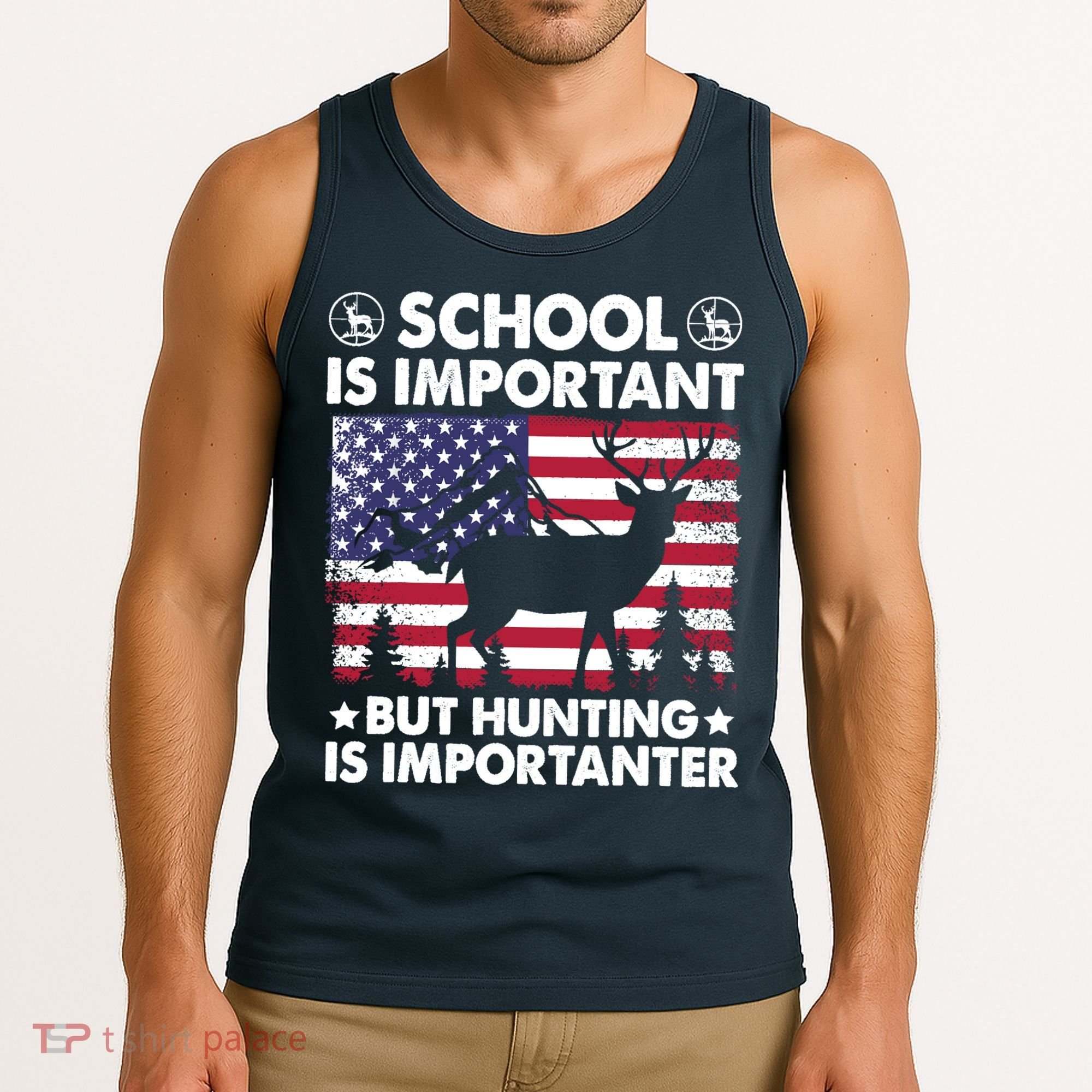 School Is Important But Hunting Is Importanter Funny Hunting Tank Top