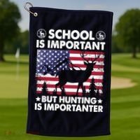 School Is Important But Hunting Is Importanter Funny Hunting Golf Towel thumb 1